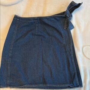 Chaus Blue Mini Wrap Skirt with Tie Front